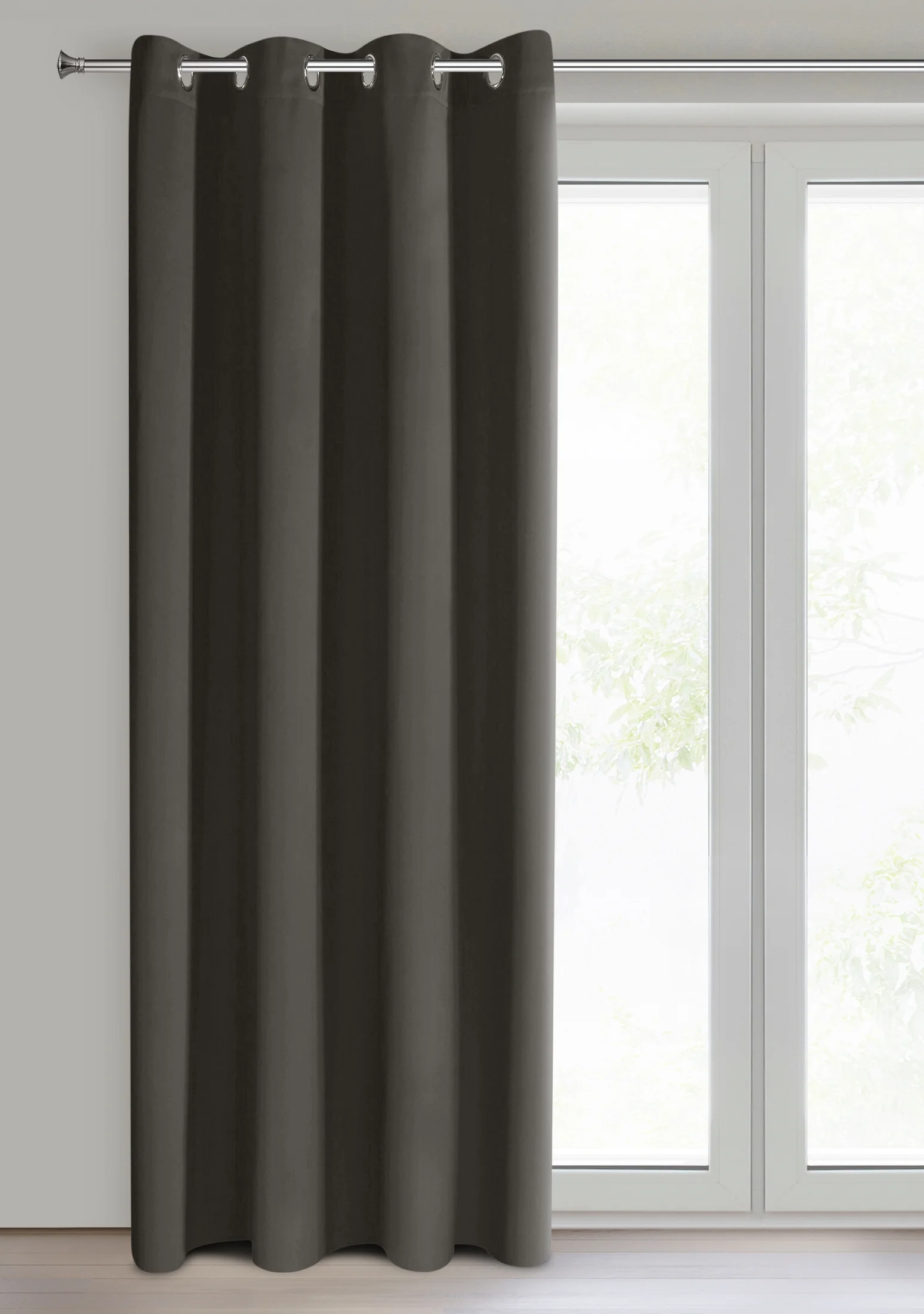 Zasłona grafitowa z gładkiej tkaniny zaciemniającej typu blackout 135x250 przelotka PARISA Design 91 Eurofirany