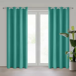 Zasłona turkusowa z gładkiej tkaniny zaciemniającej typu blackout 135x250 przelotka PARISA Design 91 Eurofirany
