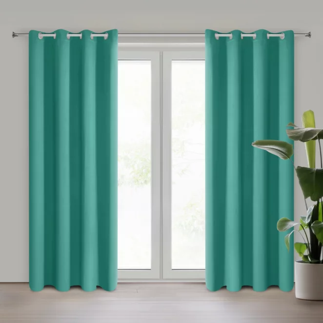 Zasłona turkusowa z gładkiej tkaniny zaciemniającej typu blackout 135x250 przelotka PARISA Design 91 Eurofirany