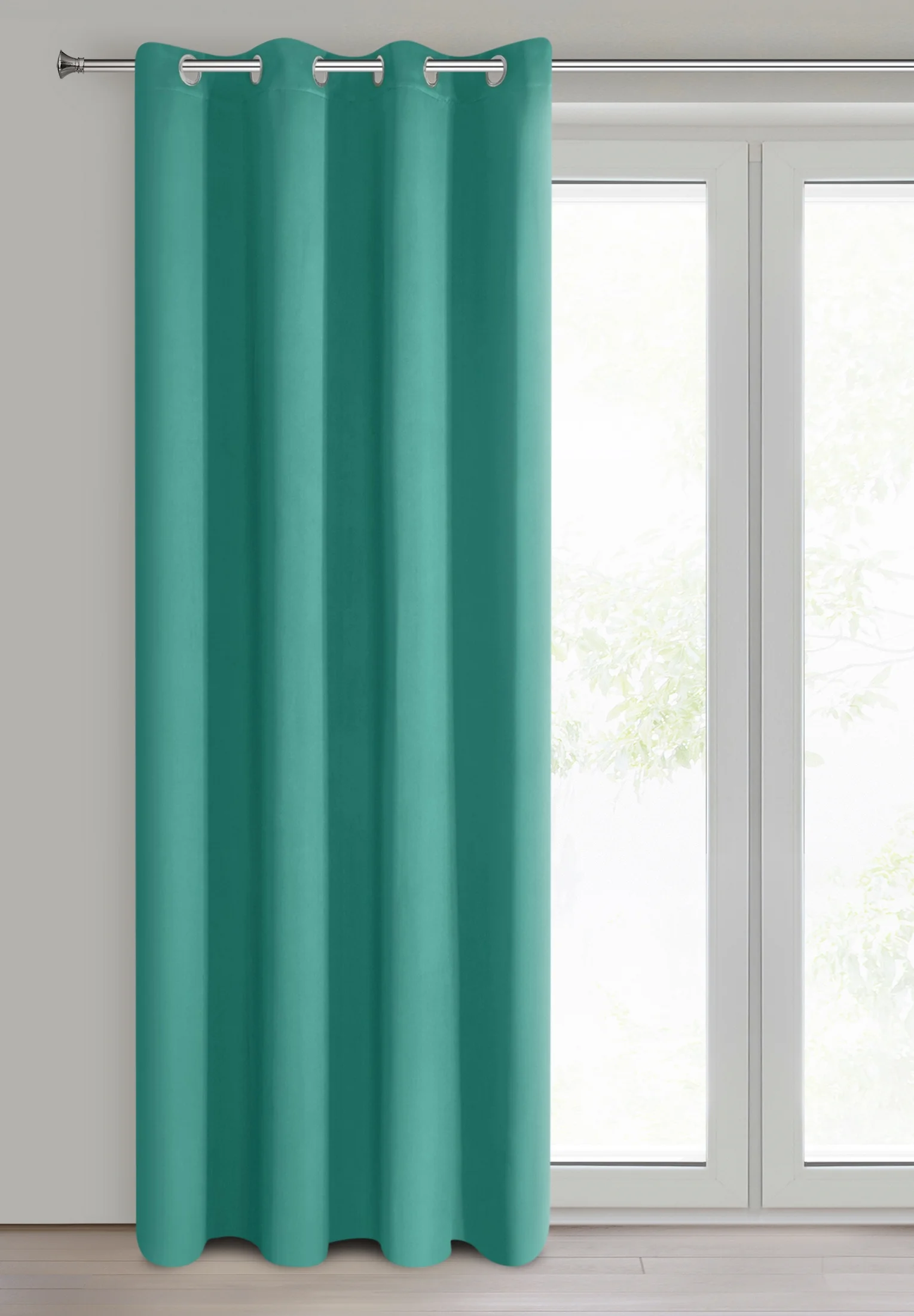 Zasłona turkusowa z gładkiej tkaniny zaciemniającej typu blackout 135x250 przelotka PARISA Design 91 Eurofirany
