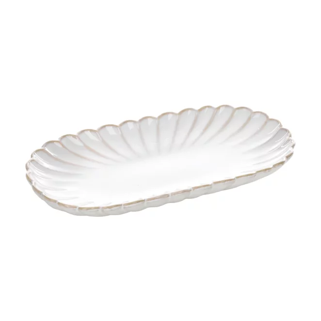 Patera ceramiczna dekoracyjna kremowo-beżowa z przecieranym wzorem w stylu eko 23x12x3 cm AVRIL Eurofirany