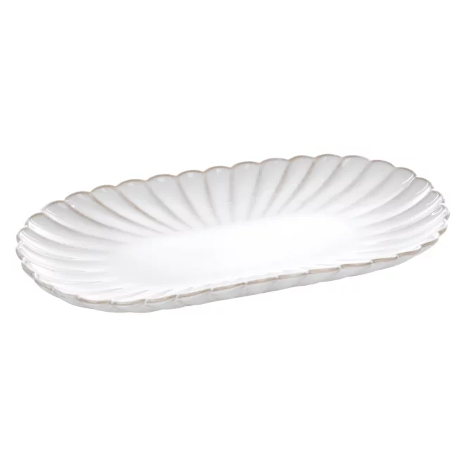 Patera ceramiczna dekoracyjna kremowo-beżowa z przecieranym wzorem w stylu eko 31x16x3 cm AVRIL Eurofirany