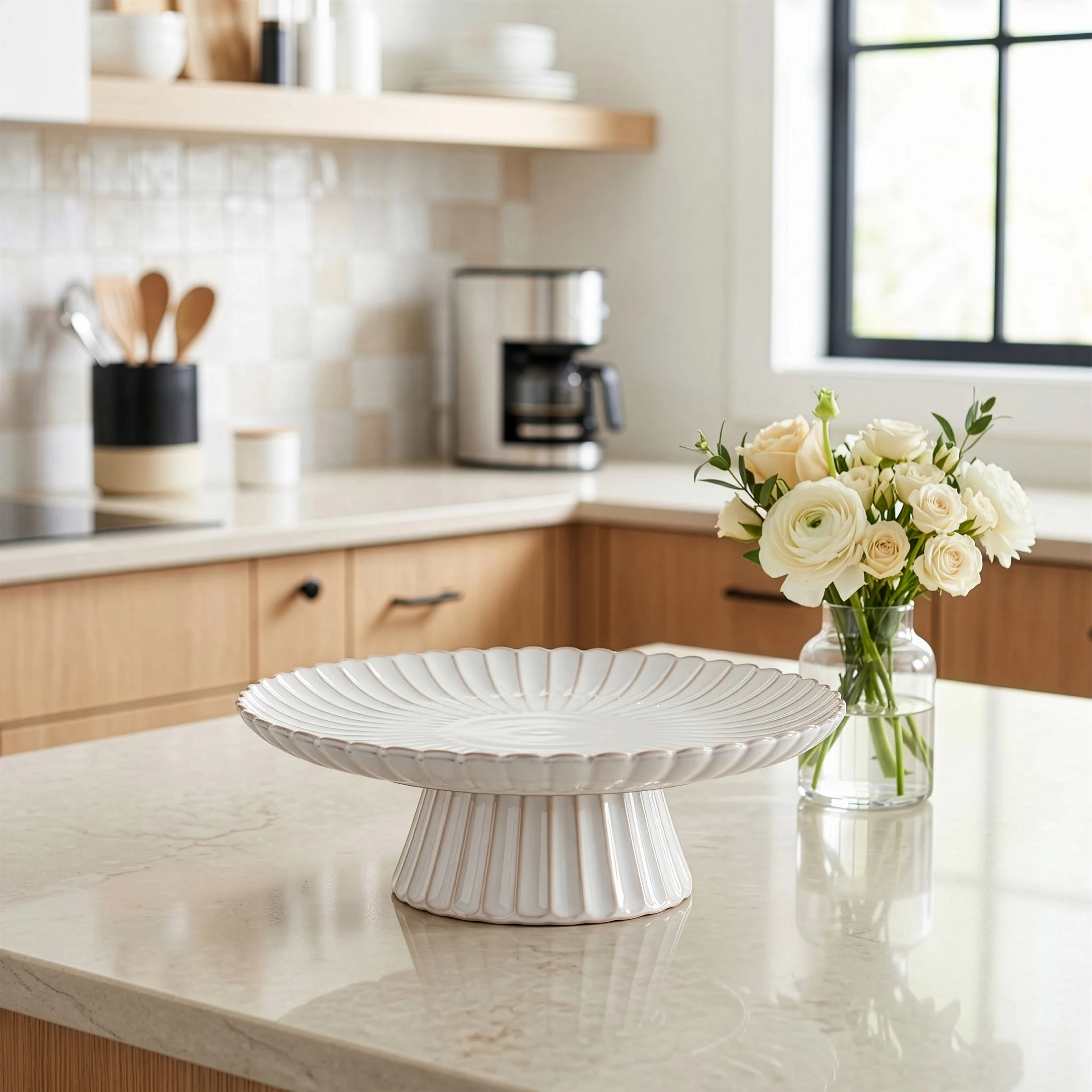 Patera ceramiczna dekoracyjna kremowo-beżowa z przecieranym wzorem w stylu eko średnica 34x11 cm AVRIL Eurofirany