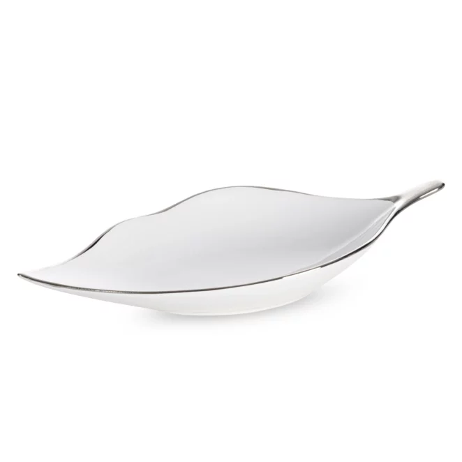 Patera ceramiczna biało-srebrna w kształcie liścia 13x30x5 cm ABBI Eurofirany