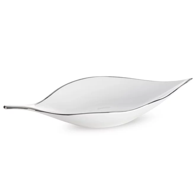 Patera ceramiczna biało-srebrna w kształcie liścia 18x40x7 cm ABBI Eurofirany