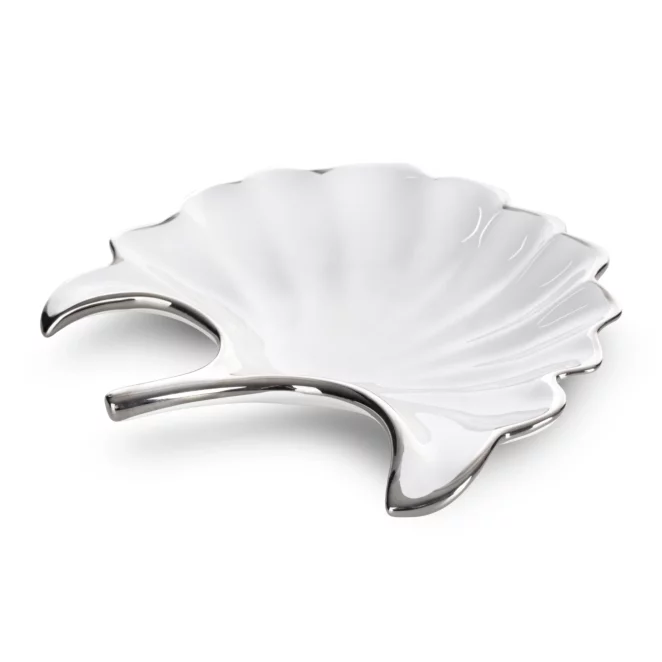 Patera ceramiczna biało-srebrna w kształcie liścia 21x20x4 cm ABBI Eurofirany