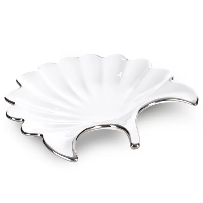 Patera ceramiczna biało-srebrna w kształcie liścia 25x25x4 cm ABBI Eurofirany