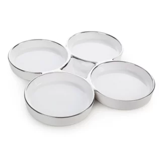 Patera ceramiczna dekoracyjna biało-srebrna minimalistyczna 25x25x6 cm MABEL 01 Eurofirany