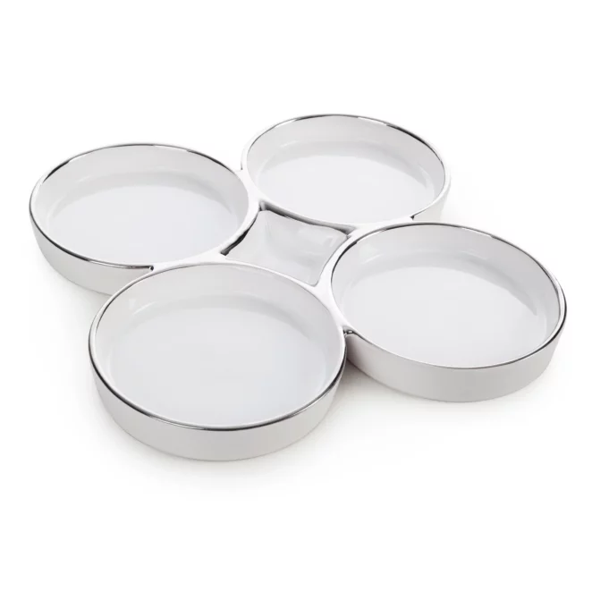 Patera ceramiczna dekoracyjna biało-srebrna minimalistyczna 25x25x6 cm MABEL 01 Eurofirany
