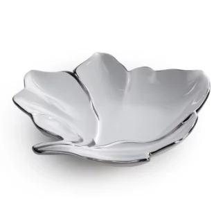 Patera ceramiczna dekoracyjna biało-srebrna w kształcie liścia 25x24x5 cm NERIS 03 Eurofirany
