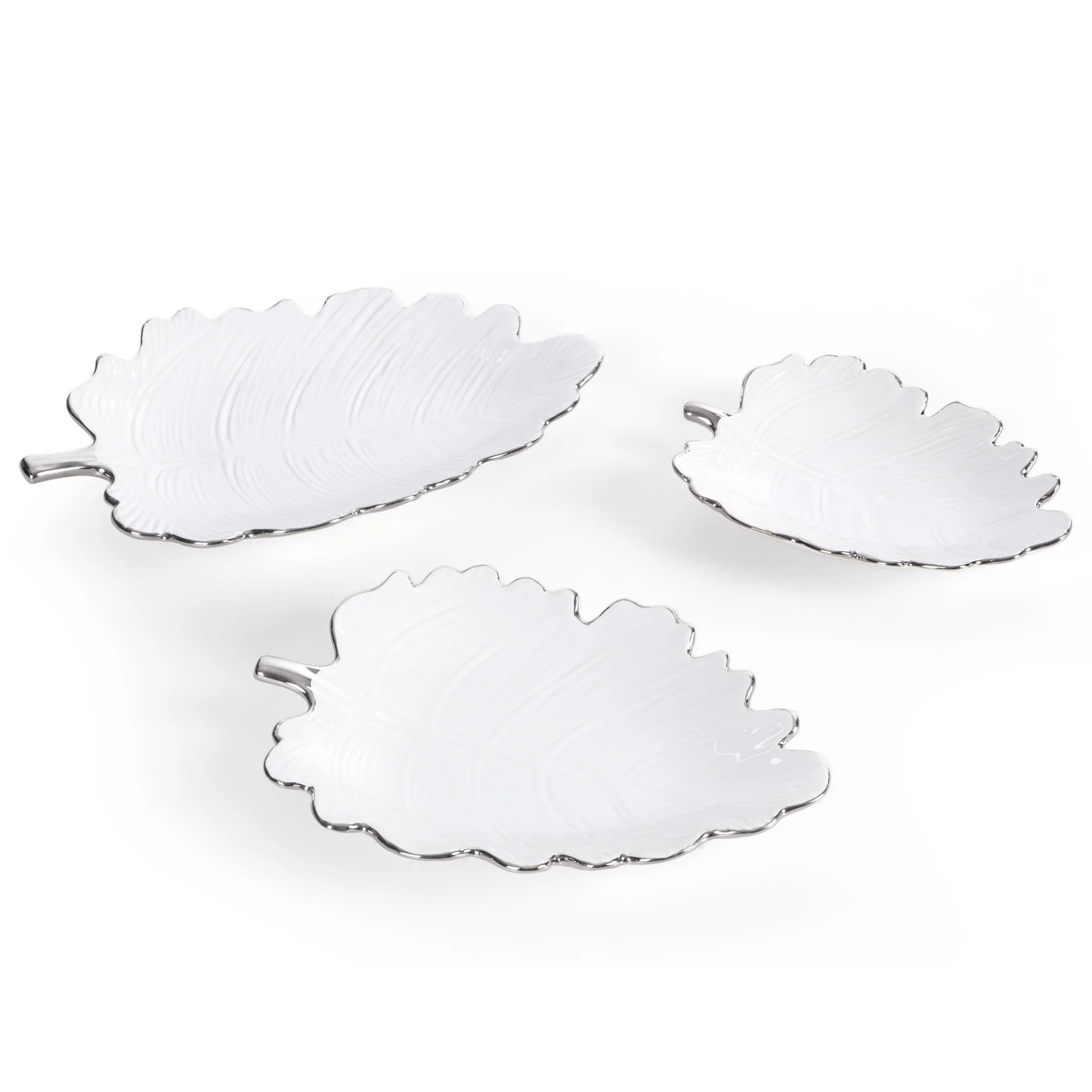 Patera ceramiczna dekoracyjna biało-srebrna w kształcie liścia 30x14x4 cm ALMA 1 Eurofirany