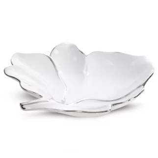 Patera ceramiczna dekoracyjna biało-srebrna w kształcie liścia 30x28x6 cm NERIS 02 Eurofirany