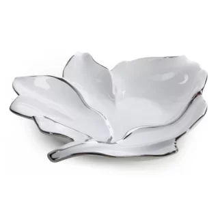 Patera ceramiczna dekoracyjna biało-srebrna w kształcie liścia 35x33x7 cm NERIS 01 Eurofirany