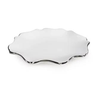 Patera ceramiczna dekoracyjna biało-srebrna z falującymi brzegami 20x15x3 cm AUREN 3 Eurofirany