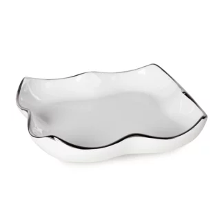 Patera ceramiczna dekoracyjna biało-srebrna z falującymi brzegami 20x20x6 cm TONY Eurofirany