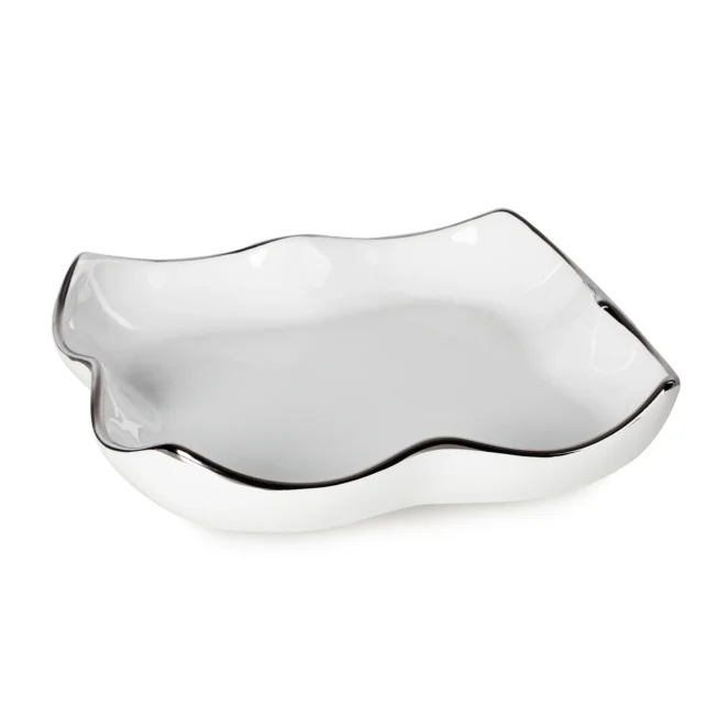 Patera ceramiczna dekoracyjna biało-srebrna z falującymi brzegami 20x20x6 cm TONY Eurofirany