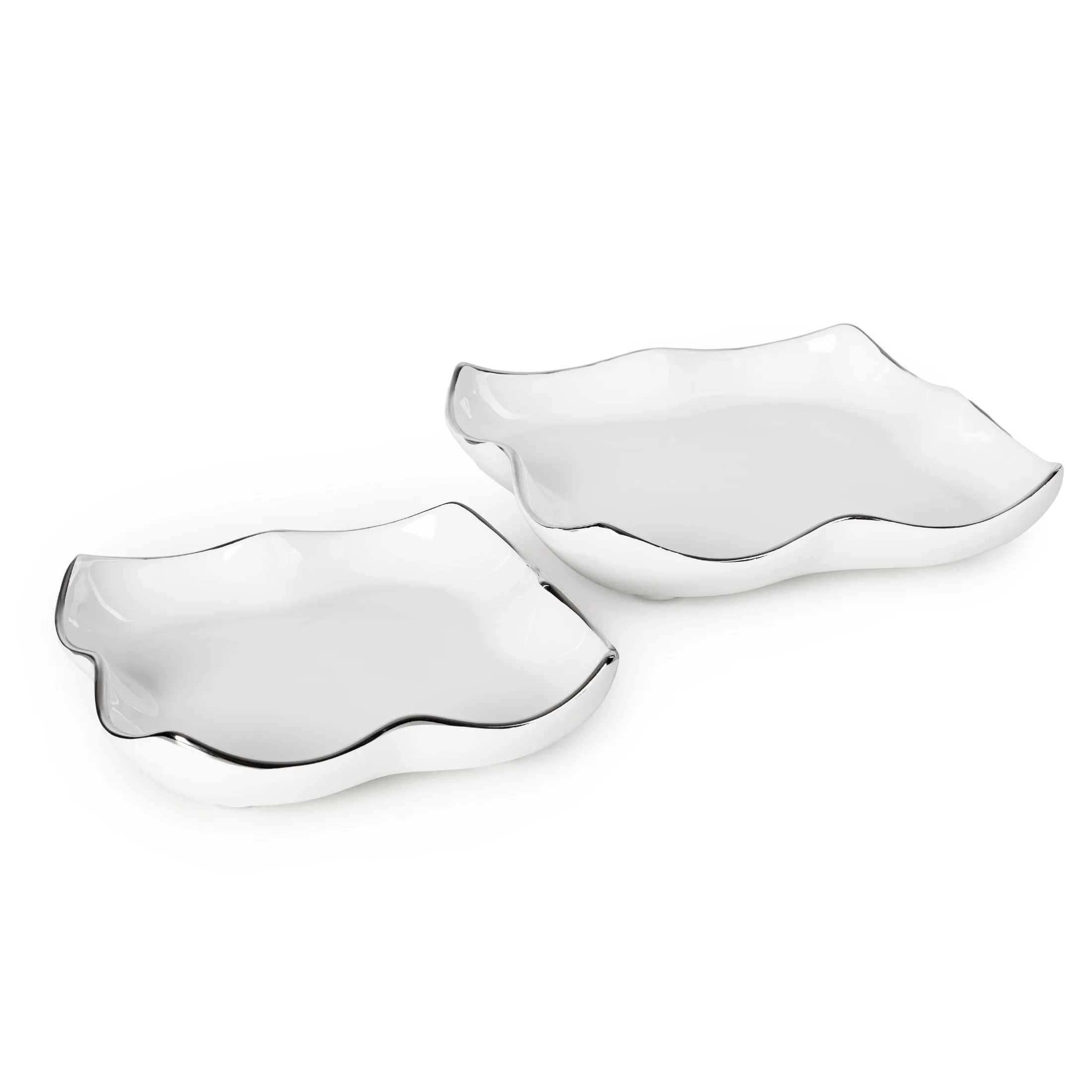 Patera ceramiczna dekoracyjna biało-srebrna z falującymi brzegami 20x20x6 cm TONY Eurofirany