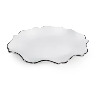 Patera ceramiczna dekoracyjna biało-srebrna z falującymi brzegami 25x18x3 cm AUREN 2 Eurofirany