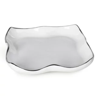 Patera ceramiczna dekoracyjna biało-srebrna z falującymi brzegami 25x25x6 cm TONY Eurofirany