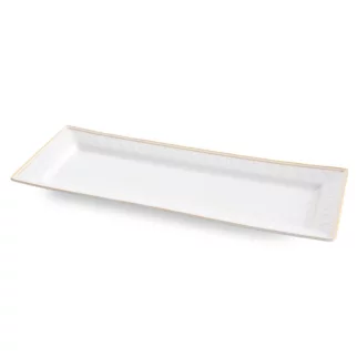 Patera ceramiczna dekoracyjna biało-złota subtelnym wytłaczanym wzorem 39x15x3 cm OLIVIA Eurofirany