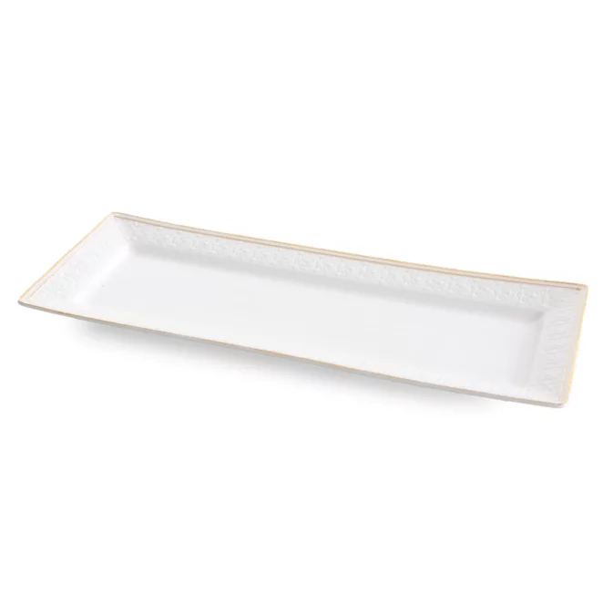 Patera ceramiczna dekoracyjna biało-złota subtelnym wytłaczanym wzorem 39x15x3 cm OLIVIA Eurofirany