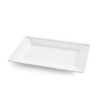 Patera ceramiczna dekoracyjna biało-złota zdobiona subtelnym wytłaczanym wzorem 26x16x2 cm OLIVIA Eurofirany