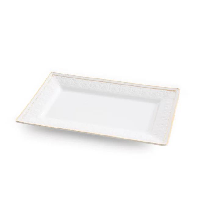 Patera ceramiczna dekoracyjna biało-złota zdobiona subtelnym wytłaczanym wzorem 26x16x2 cm OLIVIA Eurofirany