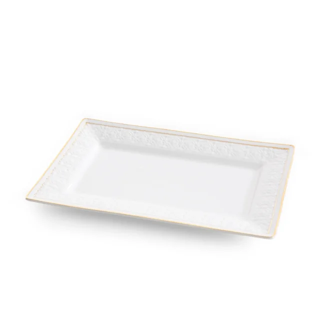 Patera ceramiczna dekoracyjna biało-złota zdobiona subtelnym wytłaczanym wzorem 26x16x2 cm OLIVIA Eurofirany