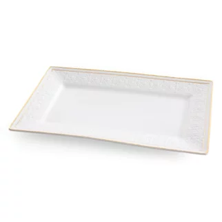 Patera ceramiczna dekoracyjna biało-złota zdobiona subtelnym wytłaczanym wzorem 31x19x2 cm OLIVIA Eurofirany
