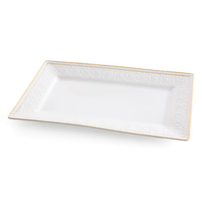 Patera ceramiczna dekoracyjna biało-złota zdobiona subtelnym wytłaczanym wzorem 31x19x2 cm OLIVIA Eurofirany