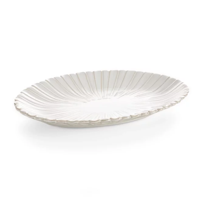 Patera ceramiczna dekoracyjna kremowa z przecieranym wzorem w stylu eko 36x23x4 cm AVRIL Eurofirany