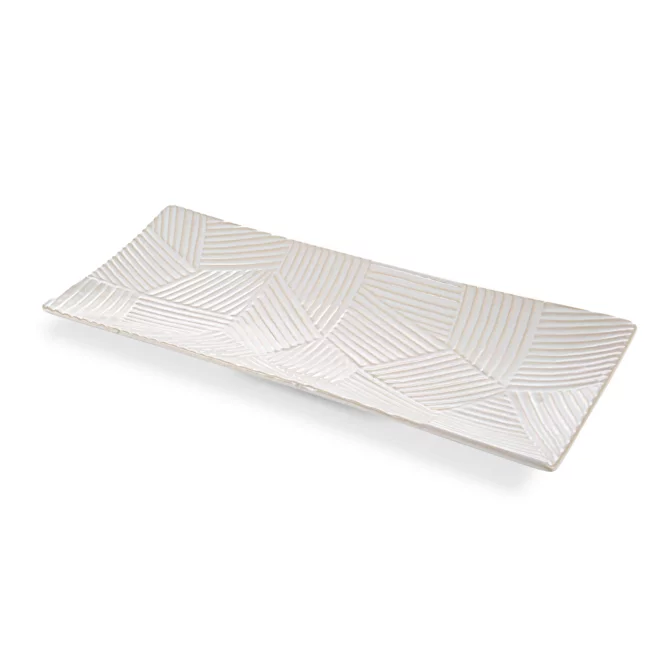 Patera ceramiczna dekoracyjna kremowa z wytłaczanym wzorem 39x18x3 cm ROMINA Eurofirany