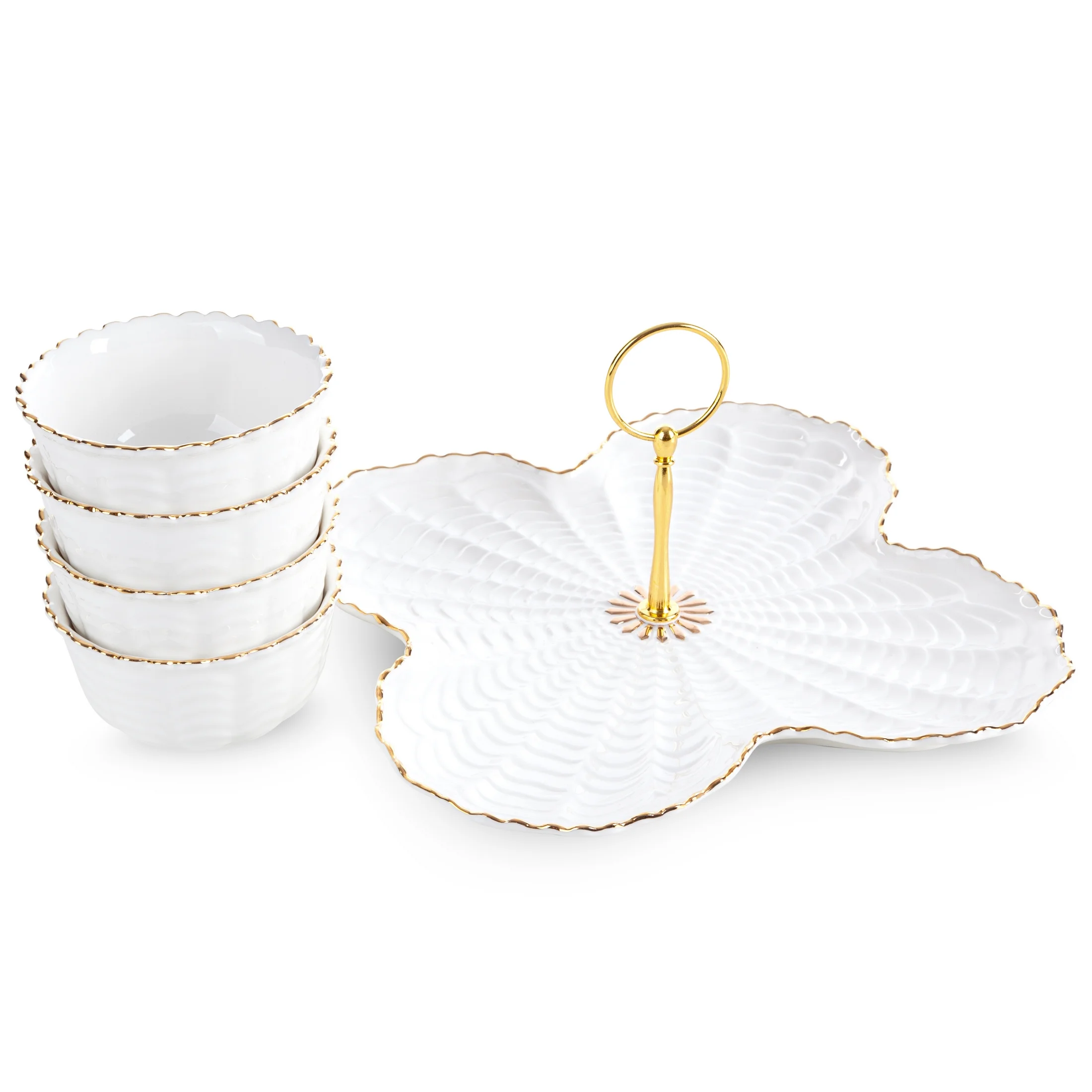 Patera ceramiczna dekoracyjna kremowo-złota 4 szt. miseczek 24x24x7 cm GAIA Eurofirany