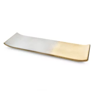 Patera ceramiczna dekoracyjna kremowo-złota łączący fakturę granitu z lśniącą powierzchnią 39x12x3 cm MAX 1 Eurofirany