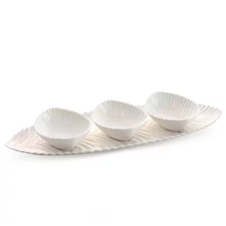 Patera ceramiczna dekoracyjna perłowa z trzema miseczkami w komplecie 17x48x6,5 cm NELA Eurofirany