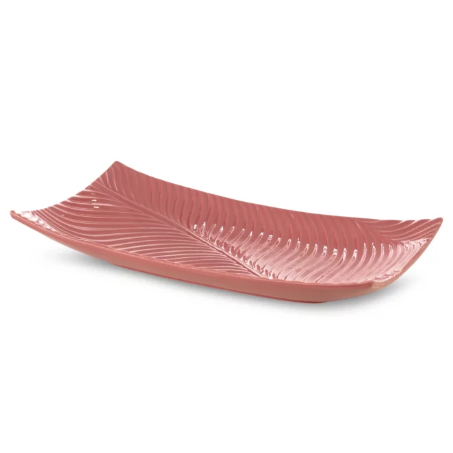 Patera ceramiczna dekoracyjna różowa z wytłaczanym wzorem prostokątna 45x25x8 cm SENA Eurofirany
