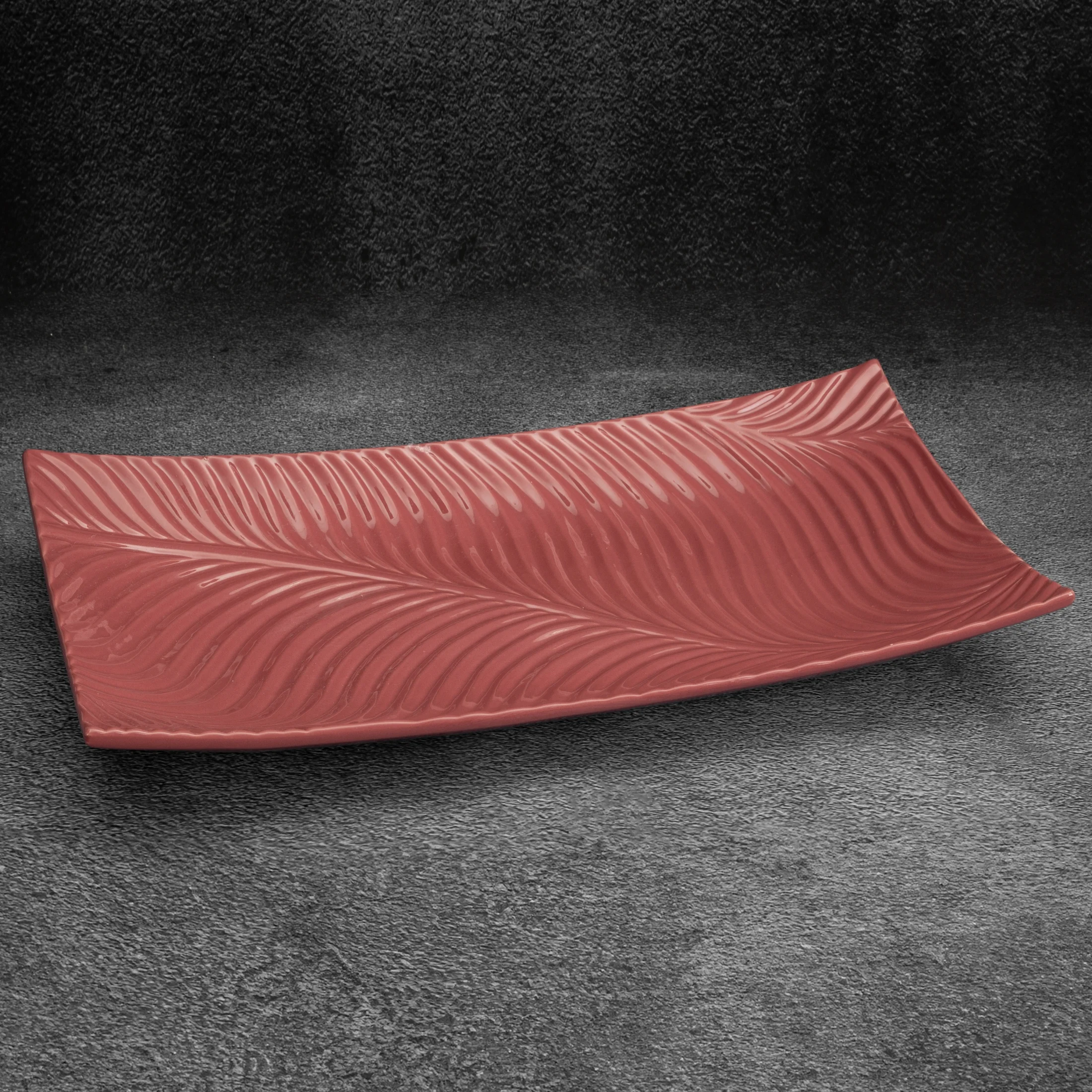 Patera ceramiczna dekoracyjna różowa z wytłaczanym wzorem prostokątna 45x25x8 cm SENA Eurofirany