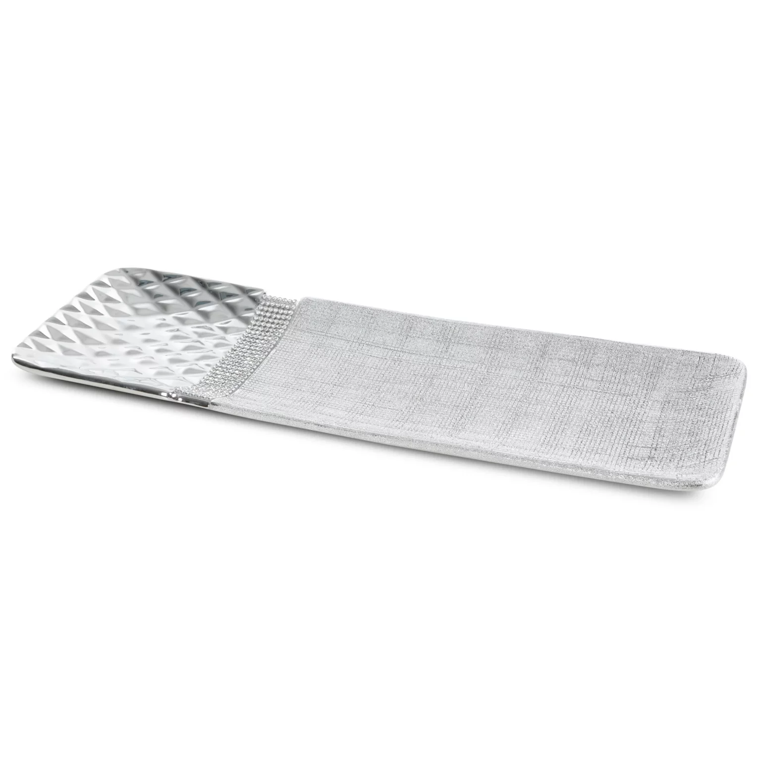 Patera ceramiczna srebrna dekoracyjna  z dodatkiem cyrkoni 39x13x3 cm SOLEN  Eurofirany