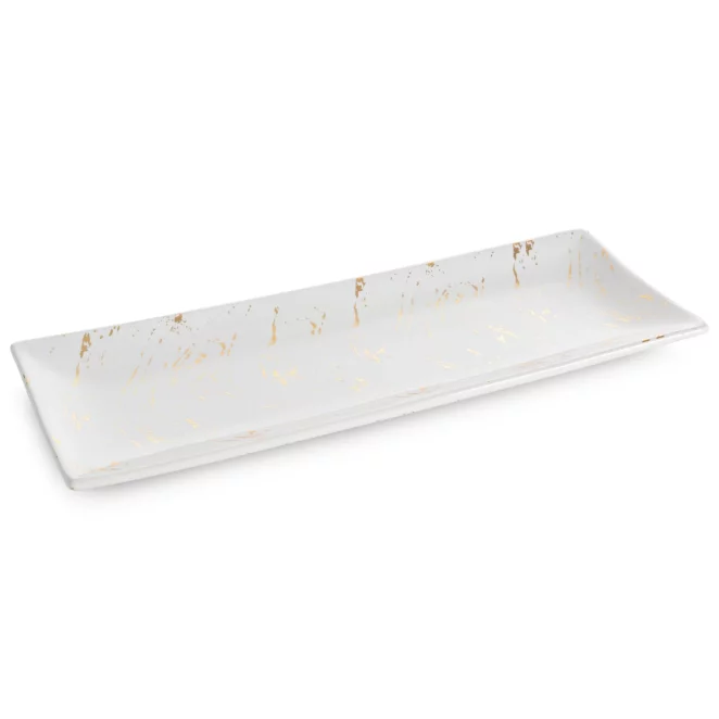 Patera ceramiczna dekoracyjna biało-złota zdobiona przecieranym wzorem 38x14x4 cm ARIELA 2 Eurofirany