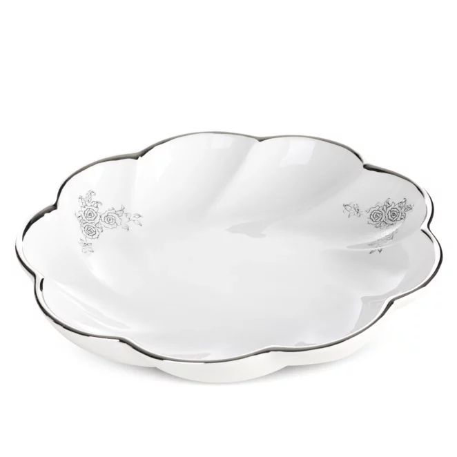 Patera dekoracyjna biało, srebrna  o falowanej formie 30x6 cm ELSA Eurofirany