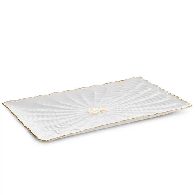 Patera ceramiczna dekoracyjna kremowo-złota z wypukłym wzorem 32x19x3 cm GAIA Eurofirany