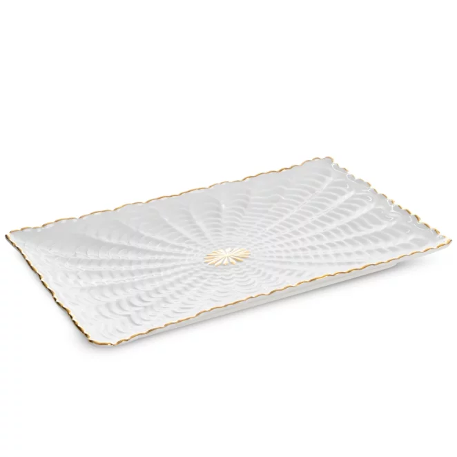 Patera ceramiczna dekoracyjna kremowo-złota z wypukłym wzorem 26x17x2 cm GAIA Eurofirany