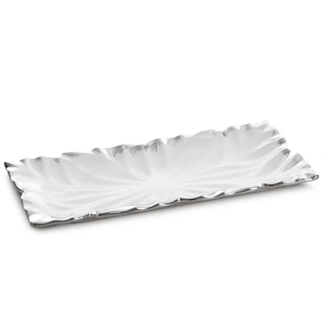Patera ceramiczna dekoracyjna biało-srebrna zdobiona wypukłym wzorem 28x13x3 cm NIRA Eurofirany