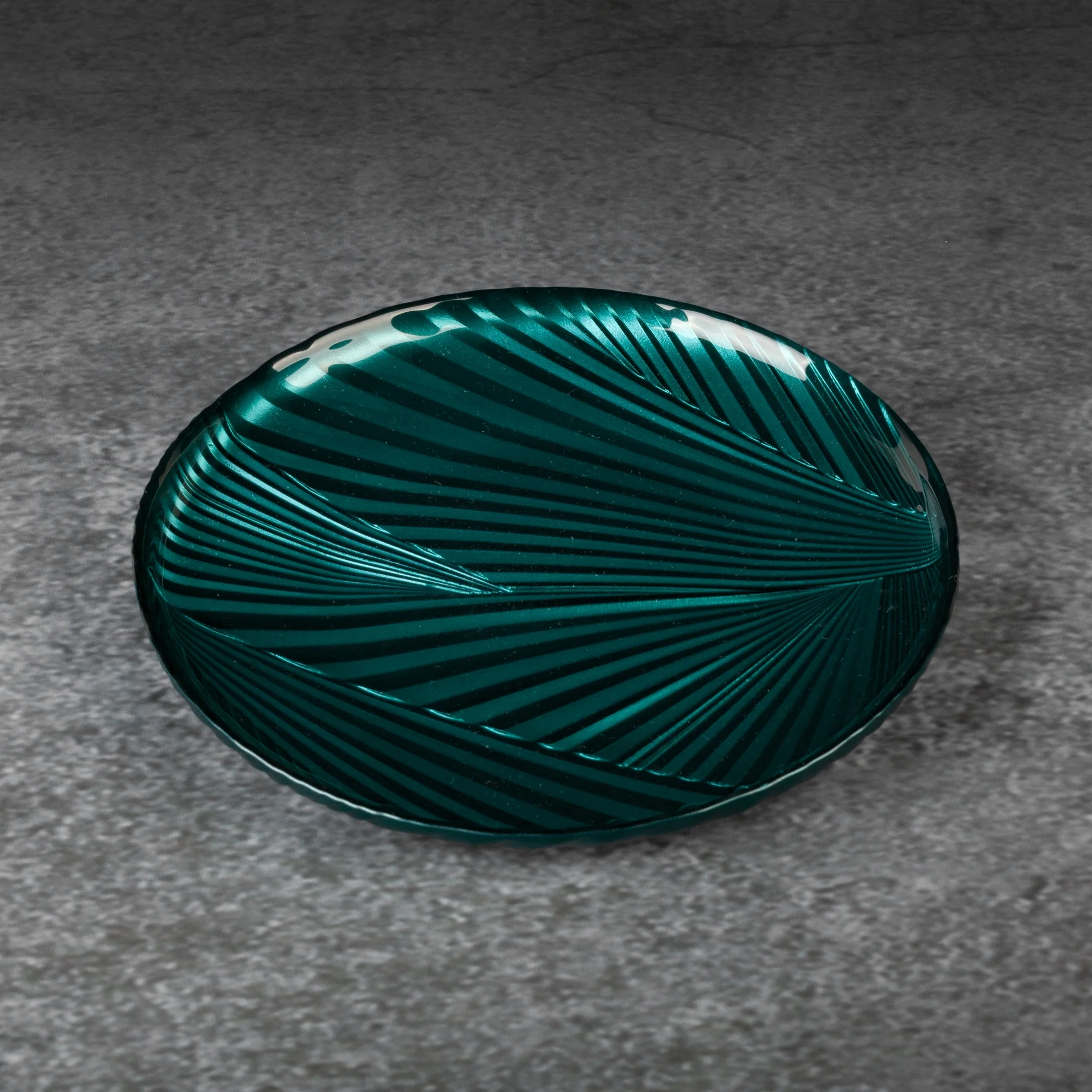 Patera szklana turkusowa LINA z geometrycznym wzorem 22x2 cm Eurofirany
