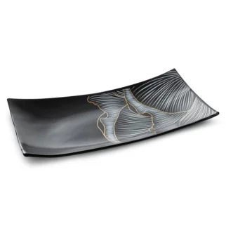 Patera dekoracyjna czarno-złota z motywem kwiatu peoni 41x21x9 cm PEONIA LIMITED COLLECTION Eurofirany