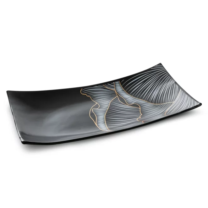 Patera dekoracyjna czarno-złota z motywem kwiatu peoni 41x21x9 cm PEONIA LIMITED COLLECTION Eurofirany