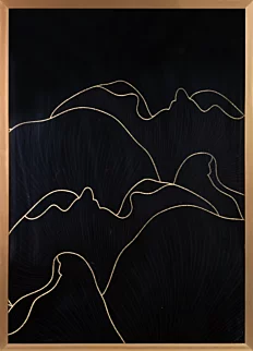 Obraz abstrakcja czarny ze złotym błyszczącym nadrukiem w złotej ramie 53x73 cm PEONIA 1 LIMITED COLLECTION