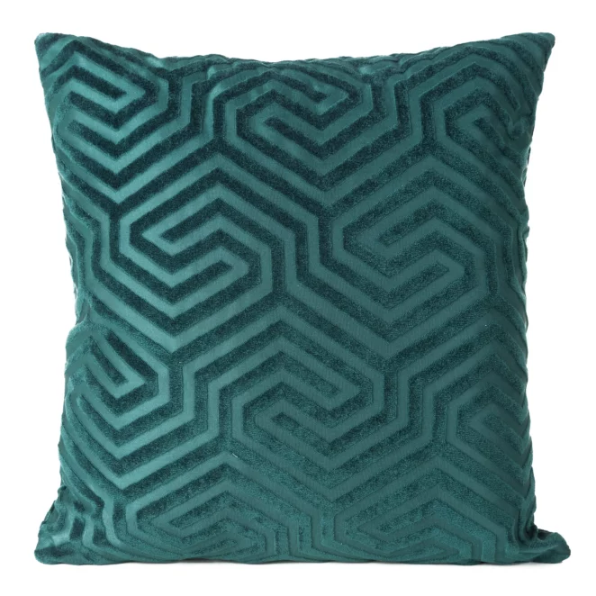 Poszewka na poduszkę 40x40 cm welwetowa z żakardowym geometrycznym wzorem turkusowa INGA PIERRE CARDIN Eurofirany