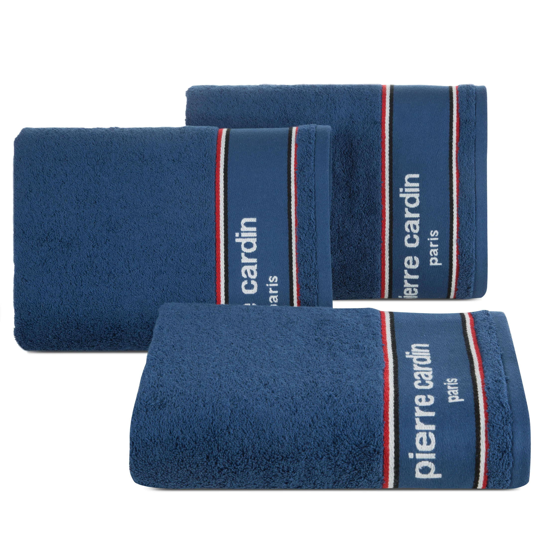 Ręcznik kąpielowy 50x90 cm bawełniany kolor granatowy 450 g/m2 z żakardową bordiurą i haftowanym logiem marki Pierre Cardin KARLA Eurofirany