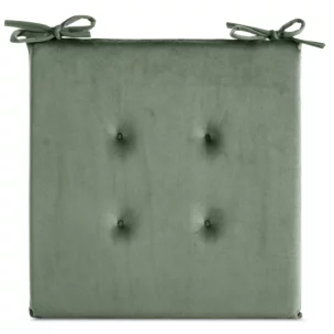Poduszka na krzesło 40 x 40 x 3 cm welwetowa oliwkowa z ozdobnym pikowaniem i praktycznymi troczkami GAJA Eurofirany